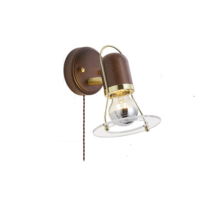 Contemporary Scandinavian Bell Walnut Wood Metal 1-Light Wall Sconce Lamp For Bedroom