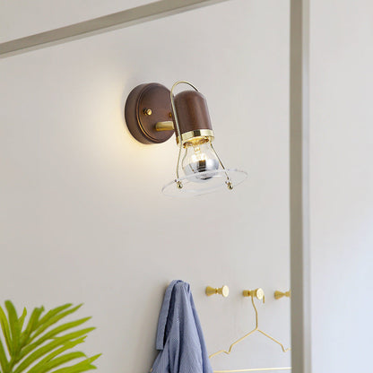 Contemporary Scandinavian Bell Walnut Wood Metal 1-Light Wall Sconce Lamp For Bedroom