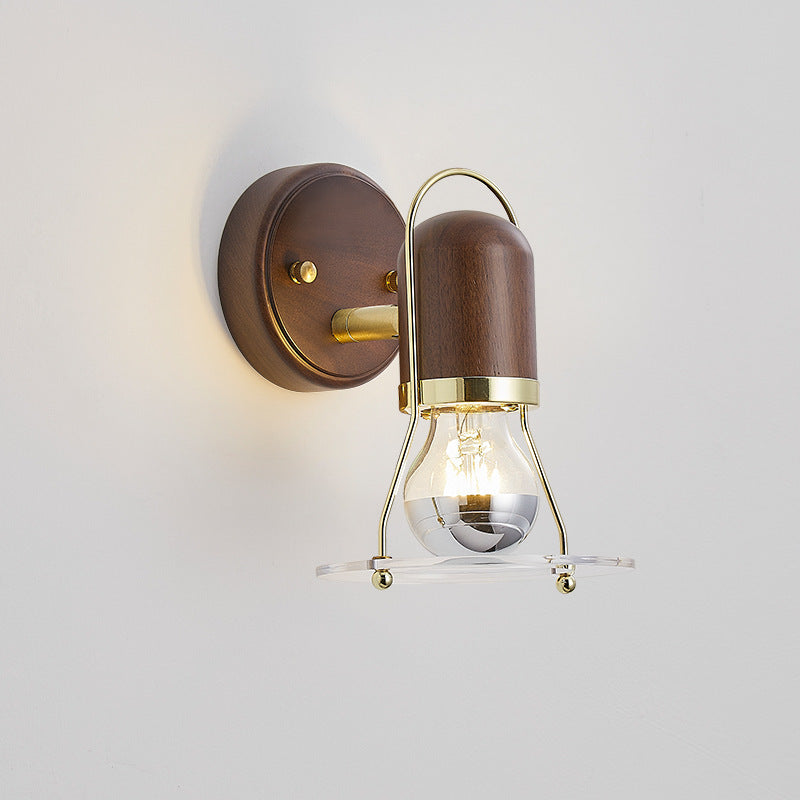 Contemporary Scandinavian Bell Walnut Wood Metal 1-Light Wall Sconce Lamp For Bedroom