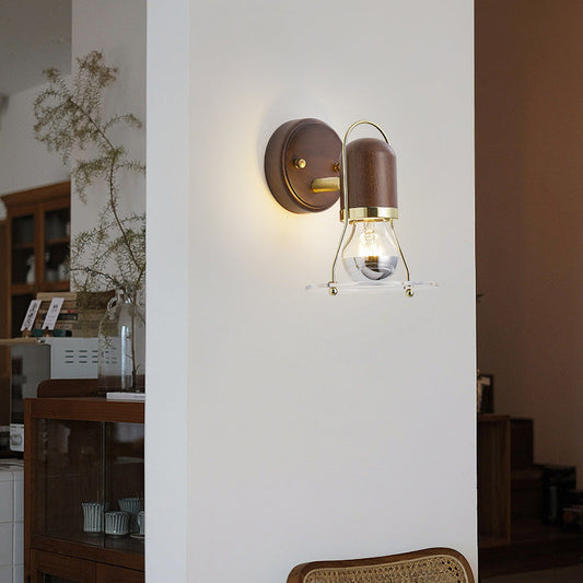 Contemporary Scandinavian Bell Walnut Wood Metal 1-Light Wall Sconce Lamp For Bedroom