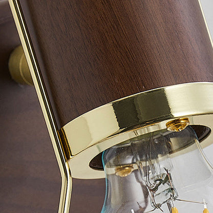 Contemporary Scandinavian Bell Walnut Wood Metal 1-Light Wall Sconce Lamp For Bedroom