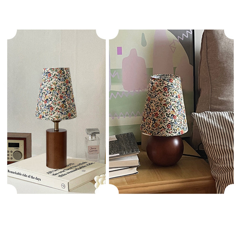 Traditional Vintage Round Sphere Rubberwood Cloth 1-Light Table Lamp For Bedroom