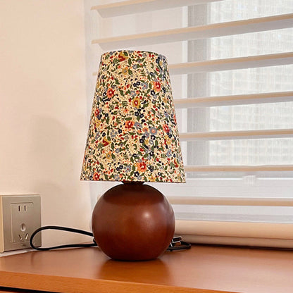 Traditional Vintage Round Sphere Rubberwood Cloth 1-Light Table Lamp For Bedroom