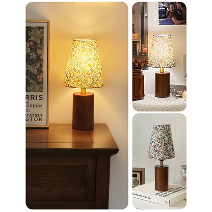 Traditional Vintage Round Sphere Rubberwood Cloth 1-Light Table Lamp For Bedroom