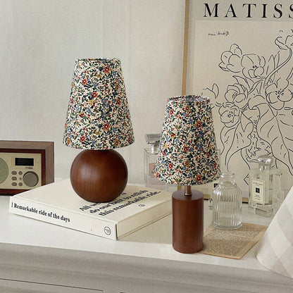 Traditional Vintage Round Sphere Rubberwood Cloth 1-Light Table Lamp For Bedroom