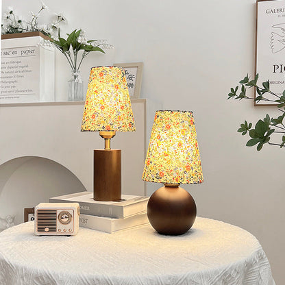 Traditional Vintage Round Sphere Rubberwood Cloth 1-Light Table Lamp For Bedroom