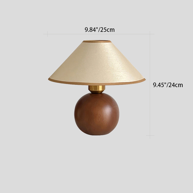 Traditional Vintage Round Sphere Rubberwood Cloth 1-Light Table Lamp For Bedroom