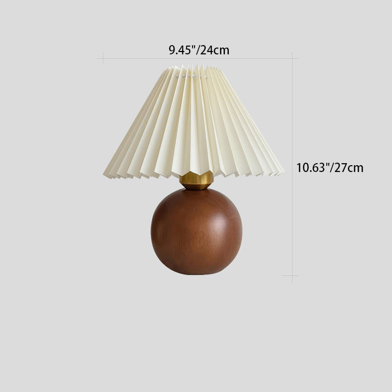 Traditional Vintage Round Sphere Rubberwood Cloth 1-Light Table Lamp For Bedroom