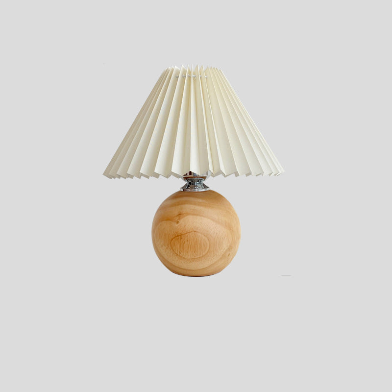 Traditional Vintage Round Sphere Rubberwood Cloth 1-Light Table Lamp For Bedroom