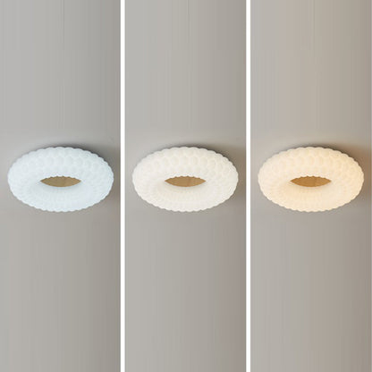 Contemporary Scandinavian Round Plastic Ash Wood Piece LED Flush-Mount Ceiling Light For Bedroom