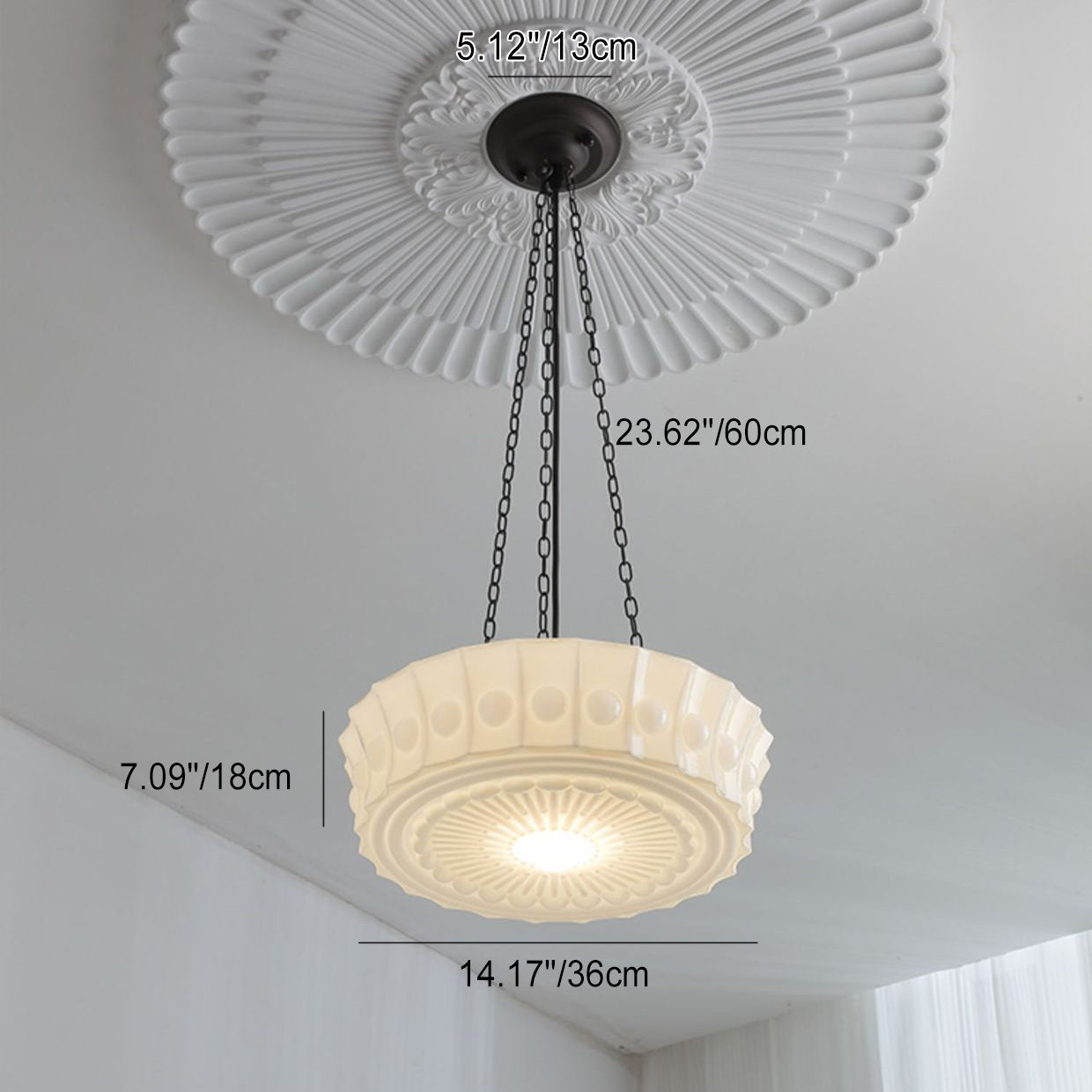 Traditional Vintage Cylinder Iron Glass 1-Light Pendant Light For Bedroom