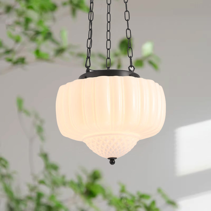 Traditional Vintage Cylinder Iron Glass 1-Light Pendant Light For Bedroom