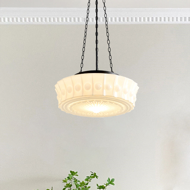 Traditional Vintage Cylinder Iron Glass 1-Light Pendant Light For Bedroom