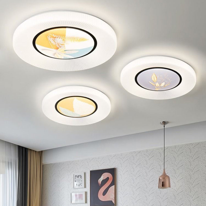 Modern Minimalist Flower Round Iron Acrylic LED Flush Mount Ceiling Light For Bedroom