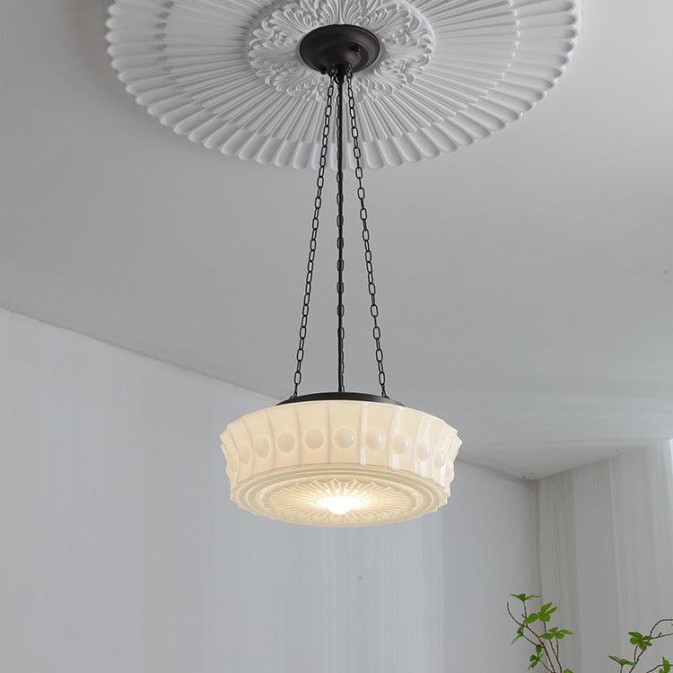 Traditional Vintage Cylinder Iron Glass 1-Light Pendant Light For Bedroom