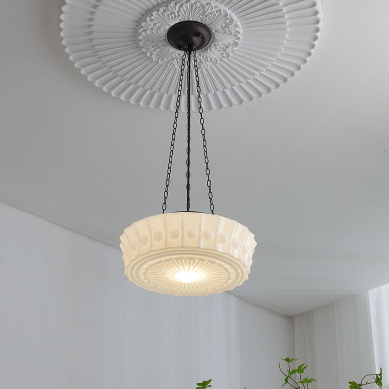 Traditional Vintage Cylinder Iron Glass 1-Light Pendant Light For Bedroom