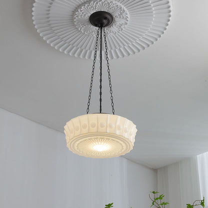Traditional Vintage Cylinder Iron Glass 1-Light Pendant Light For Bedroom