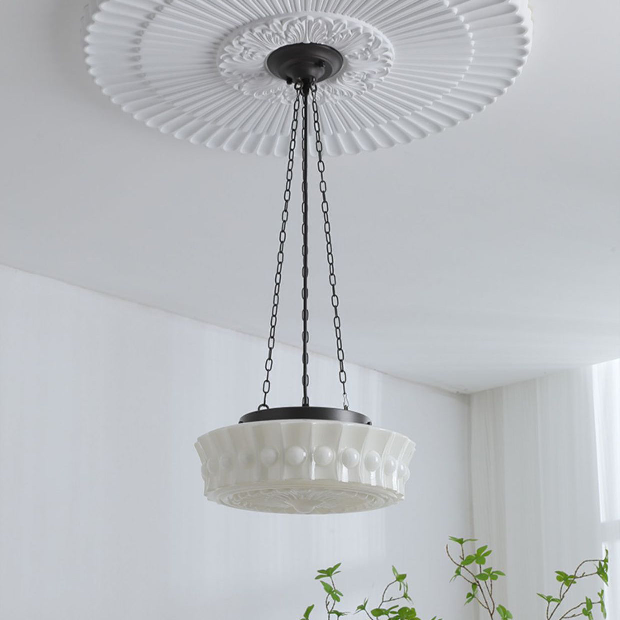 Traditional Vintage Cylinder Iron Glass 1-Light Pendant Light For Bedroom