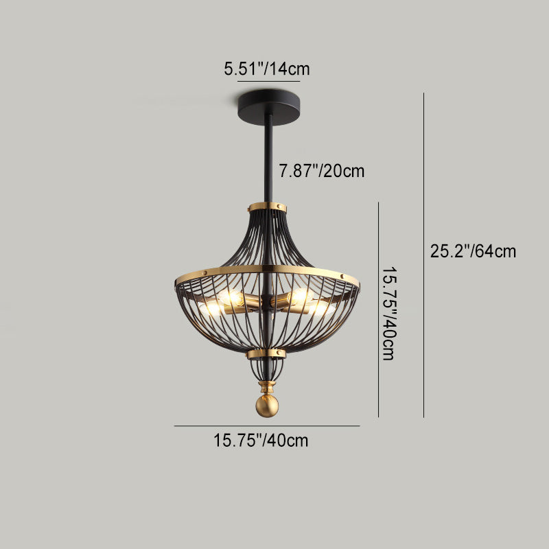 Contemporary Nordic Birdcage Hemisphere Iron 5-Light Chandelier For Living Room