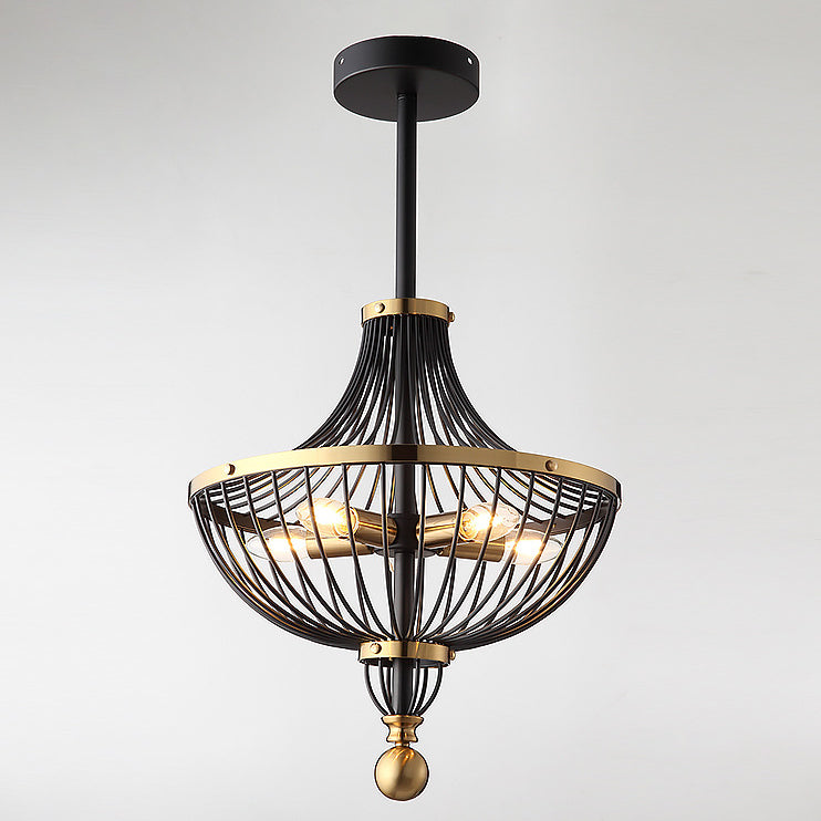 Contemporary Nordic Birdcage Hemisphere Iron 5-Light Chandelier For Living Room