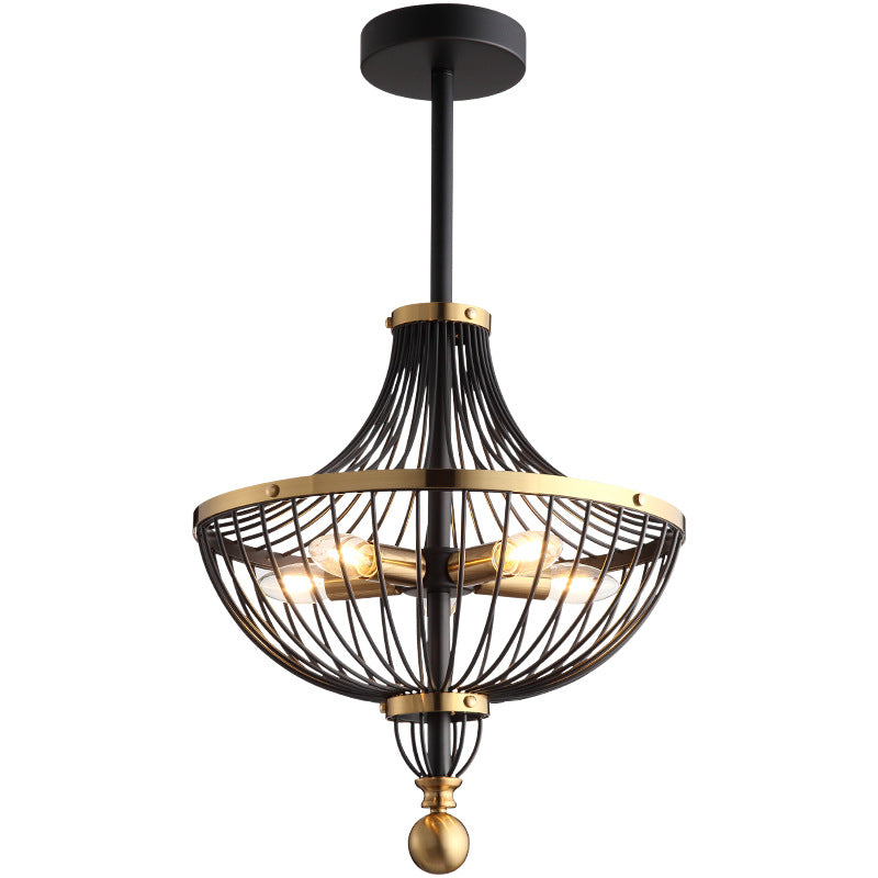 Contemporary Nordic Birdcage Hemisphere Iron 5-Light Chandelier For Living Room