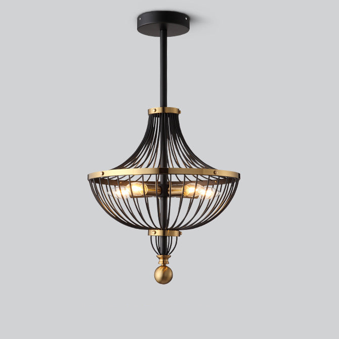 Contemporary Nordic Birdcage Hemisphere Iron 5-Light Chandelier For Living Room