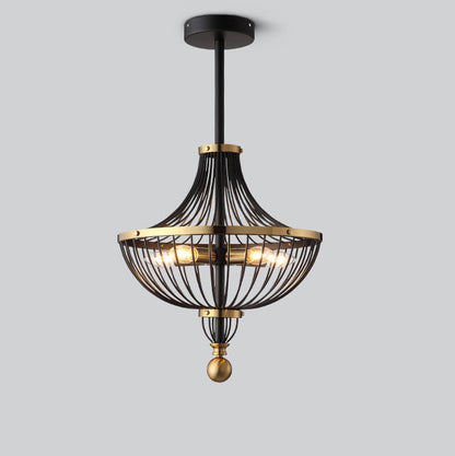 Contemporary Nordic Birdcage Hemisphere Iron 5-Light Chandelier For Living Room