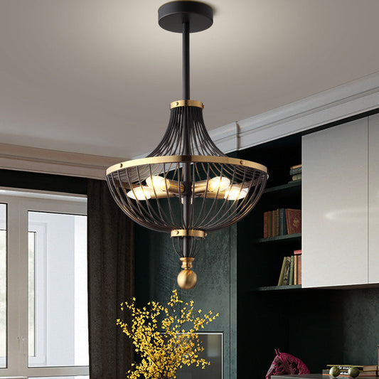 Contemporary Nordic Birdcage Hemisphere Iron 5-Light Chandelier For Living Room