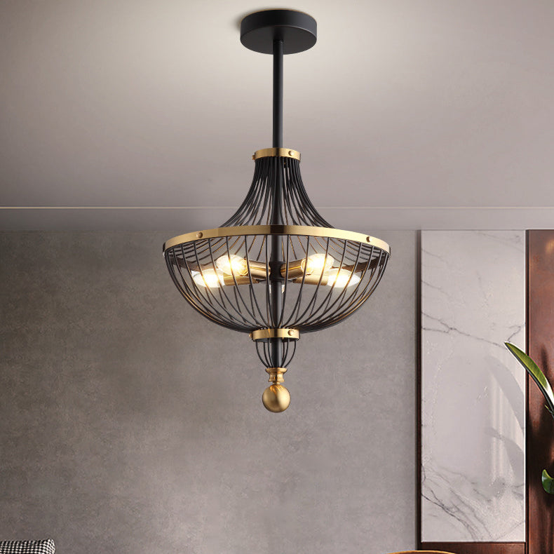 Contemporary Nordic Birdcage Hemisphere Iron 5-Light Chandelier For Living Room