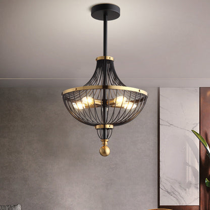 Contemporary Nordic Birdcage Hemisphere Iron 5-Light Chandelier For Living Room