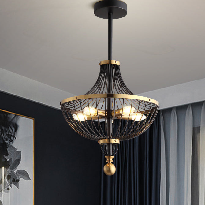 Contemporary Nordic Birdcage Hemisphere Iron 5-Light Chandelier For Living Room