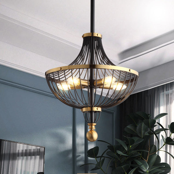 Contemporary Nordic Birdcage Hemisphere Iron 5-Light Chandelier For Living Room
