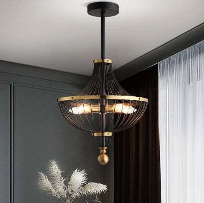 Contemporary Nordic Birdcage Hemisphere Iron 5-Light Chandelier For Living Room