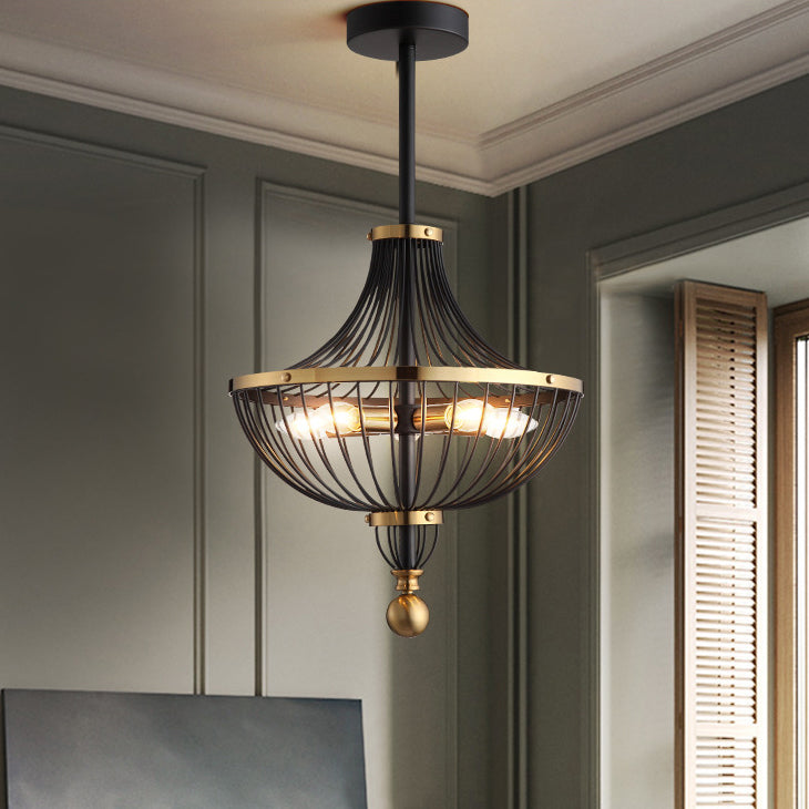 Contemporary Nordic Birdcage Hemisphere Iron 5-Light Chandelier For Living Room
