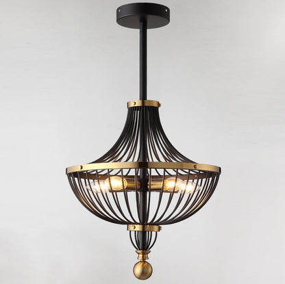 Contemporary Nordic Birdcage Hemisphere Iron 5-Light Chandelier For Living Room