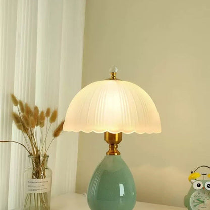 Modern Luxury Transparent Hemisphere Glass Metal Ceramic 1-Light Table Lamp For Bedroom