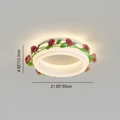 Contemporary Creative Flower Round Iron Plastic LED Flush-Mount Ceiling Light For Bedroom