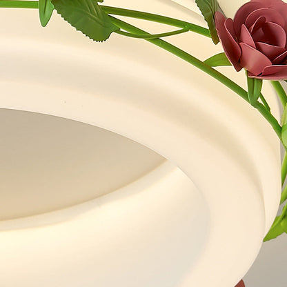 Contemporary Creative Flower Round Iron Plastic LED Flush-Mount Ceiling Light For Bedroom