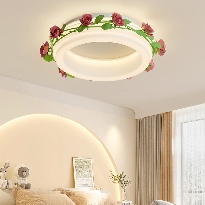 Contemporary Creative Flower Round Iron Plastic LED Flush-Mount Ceiling Light For Bedroom