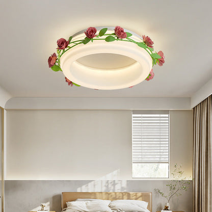 Contemporary Creative Flower Round Iron Plastic LED Flush-Mount Ceiling Light For Bedroom