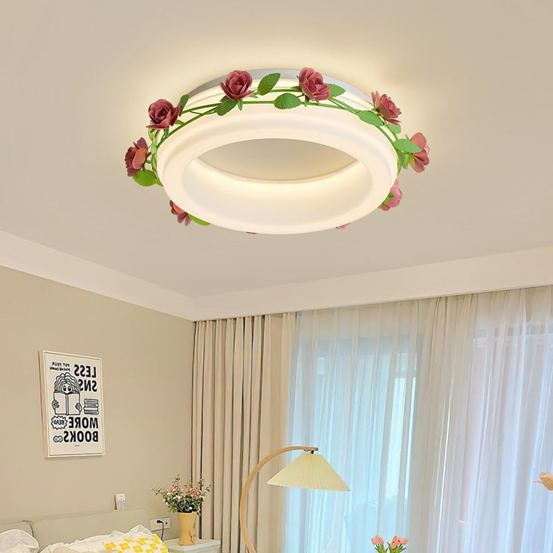 Contemporary Creative Flower Round Iron Plastic LED Flush-Mount Ceiling Light For Bedroom