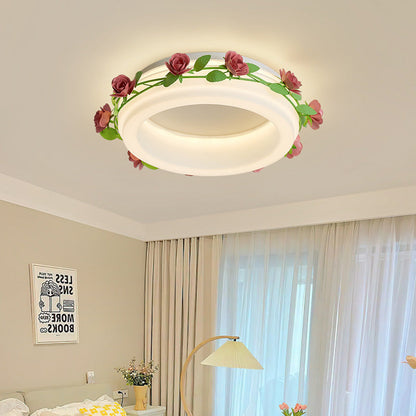 Contemporary Creative Flower Round Iron Plastic LED Flush-Mount Ceiling Light For Bedroom