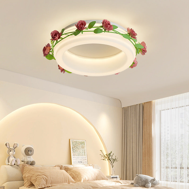 Contemporary Creative Flower Round Iron Plastic LED Flush-Mount Ceiling Light For Bedroom