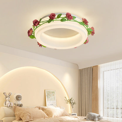 Contemporary Creative Flower Round Iron Plastic LED Flush-Mount Ceiling Light For Bedroom