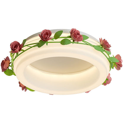 Contemporary Creative Flower Round Iron Plastic LED Flush-Mount Ceiling Light For Bedroom