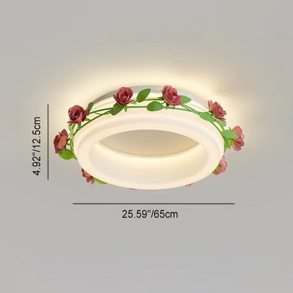 Contemporary Creative Flower Round Iron Plastic LED Flush-Mount Ceiling Light For Bedroom