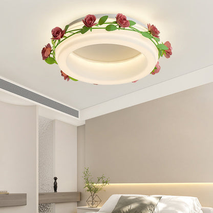 Contemporary Creative Flower Round Iron Plastic LED Flush-Mount Ceiling Light For Bedroom