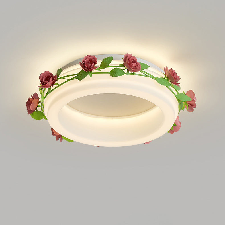 Contemporary Creative Flower Round Iron Plastic LED Flush-Mount Ceiling Light For Bedroom