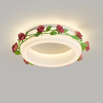 Contemporary Creative Flower Round Iron Plastic LED Flush-Mount Ceiling Light For Bedroom