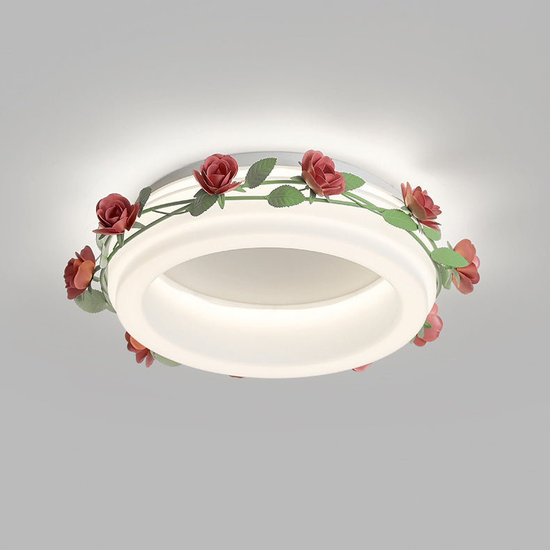 Contemporary Creative Flower Round Iron Plastic LED Flush-Mount Ceiling Light For Bedroom